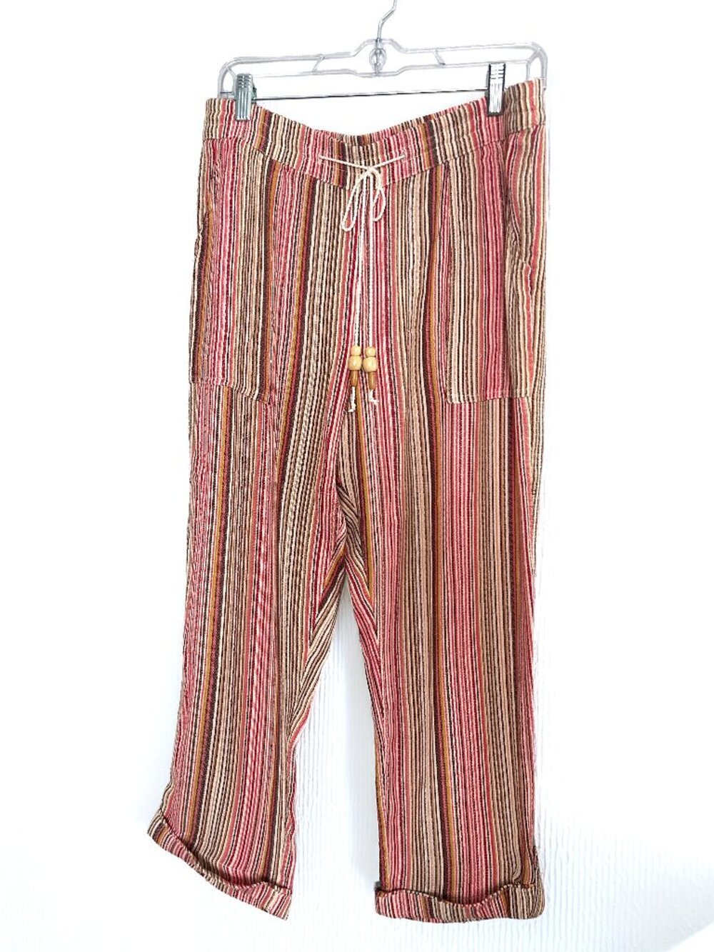 Sundance Bakari Cropped Striped Pants PM Pull-on Linen Blend Boho Beach